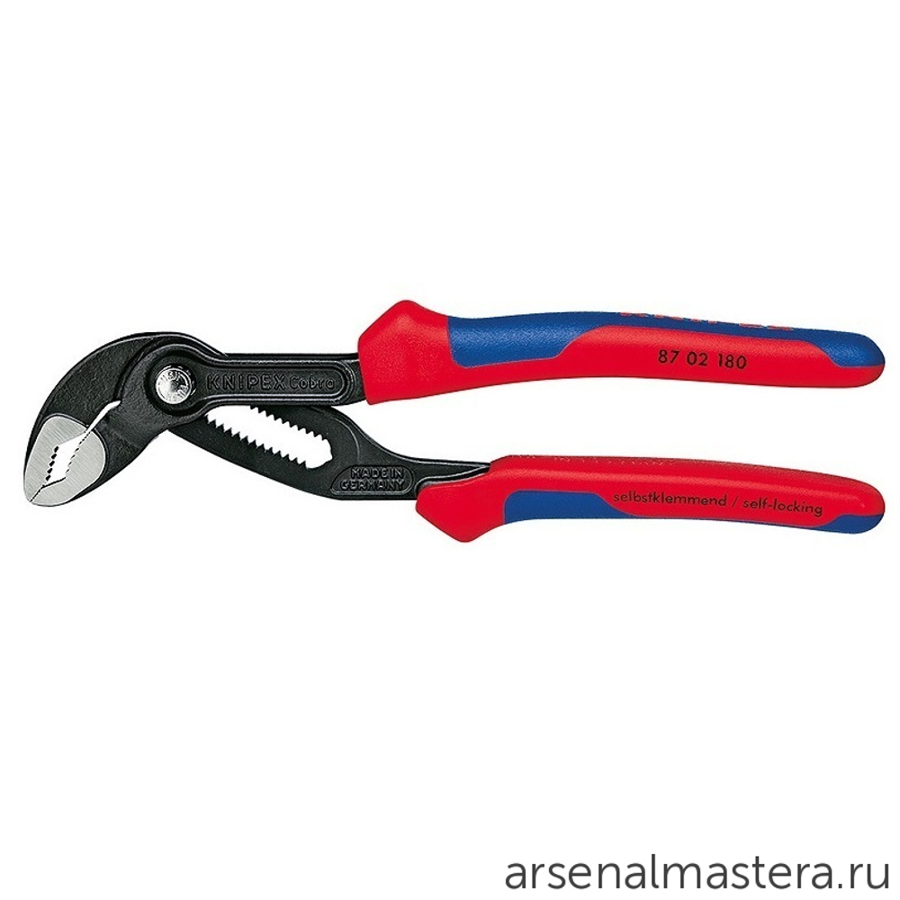 Клещи переставные COBRA 180 мм, зев 42 мм, фосфатированные, 2-комп ручки KNIPEX KN-8702180