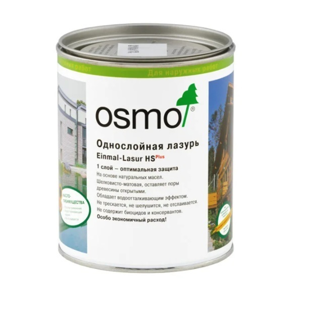 Однослойная лазурь для древесины для наружных, внутренних работ OSMO 9211 Белая ель 0,75 л Einmal-Lasur HS Plus Osmo-9211-0,75 11101060