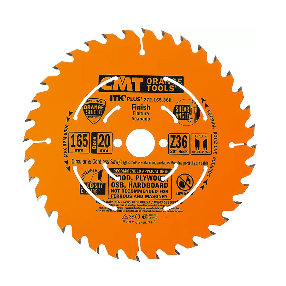 Новинка! Диск пильный ультратонкий поперечное пиление CMT 165 x 20 (+15,87) x 1,7 / 1,1 20° 10° ATB + 8° SHEAR Z=36 272.165.36H