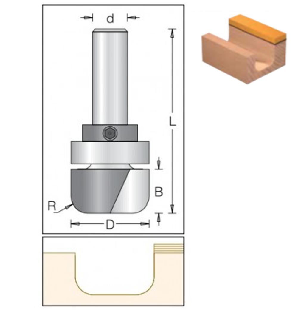 ХИТ! Фреза радиусная с плоским дном с подшипником для чаш 28.6 x 16 x 67 x 12 R 6.5 DIMAR 1062699