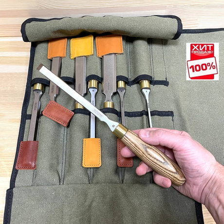 СУПЕР ХИТ! Набор стамесок 8 штук серия Волга 6, 8, 10, 12, 16, 20, 26, 30 мм в сумке - скрутке ПЕТРОГРАДЪ М00022895