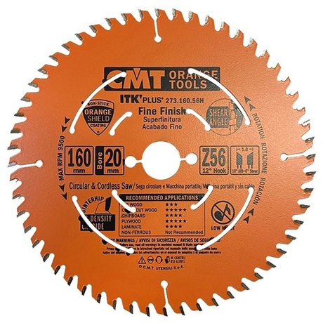 Новинка! Пильный диск 160 x 20  +16 x 1,7 / 1,1  12 гр 10 гр ATB + 8 гр SHEAR  Z 56 универсальный, тонкий пропил CMT 273.160.56H