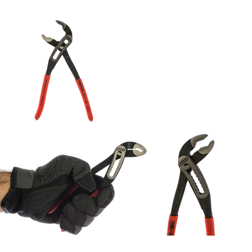 Новинка! Клещи переставные сантехнические KNIPEX ALLIGATOR АЛЛИГАТОР зев 42 мм, длина 180 мм, фосфатированные, обливные ручки KN-8801180