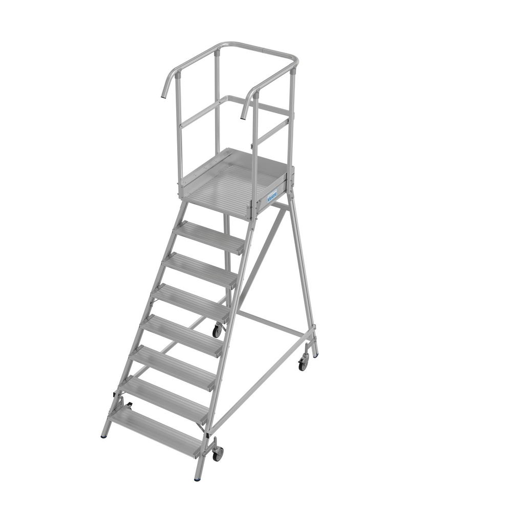 Новинка! Односторонняя передвижная лестница с платформой KRAUSE STABILO 8 ступеней с плинтусом и высоким поручнем 821188