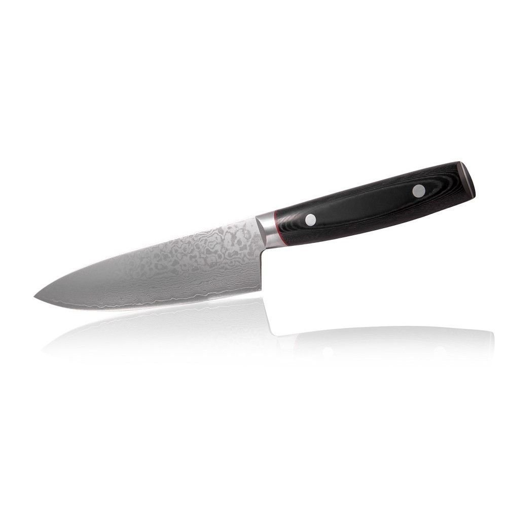 Шеф Нож японский кухонный Сантоку Kanetsugu Saiun Damascus длина лезвия 170 мм сталь VG-10 33 слоя, рукоять микарта, заточка 10000 Tojiro 9003