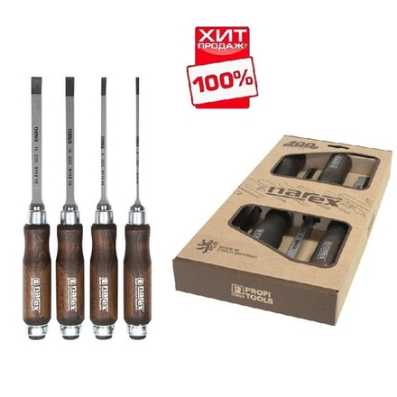ХИТ! Набор из 4 профессиональных долот (4, 6, 10, 12 мм) Narex WOOD LINE PROFI в картонной коробке 863600
