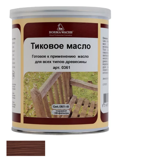 Масло тиковое (тара 1 л) цвет 12054 (палисандр) для внутренних и наружных работ Borma EN0361-M12054