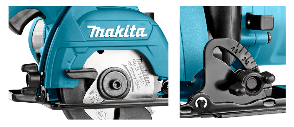 Новинка! КОМПЛЕКТ Аккумуляторная дисковая пила Makita CXT 12В, ДВА Аккумулятора 4.0 Ач, Зарядное устройство, Кейс. Диск 85/15 мм, с функцией обдува линии реза. Распиловки заготовок толщиной до 25,5 мм. Наклонный рез до 45 градусов HS301DWME