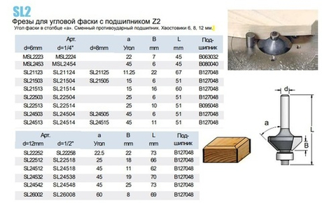 Новинка! Фреза фаска угловая 45 градусов B 11 Z 2 хвостовик 6 WPW SL24513