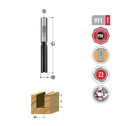 Фреза пазовая D 14 мм I 32 мм S 12 мм PTFE Woodwork 911.1432.12