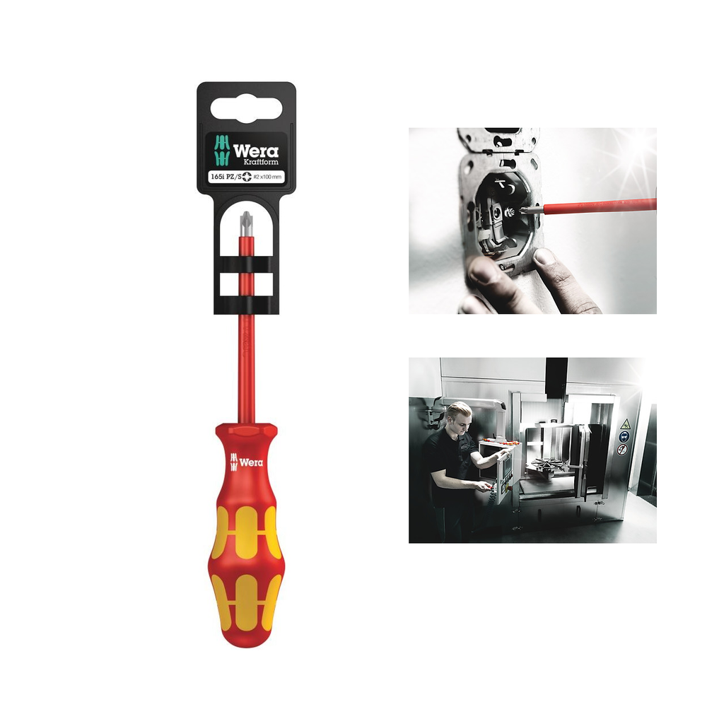 АКЦИЯ СКИДКИ 2026! Отвертка диэлектрическая крестовая WERA 165 i PZ/S VDE SB PlusMinus, # 2 x 100 мм Kraftform Plus, для работы с присоединительными зажимами, предохранительными коробками, переключателями, реле WE-100022