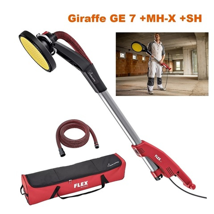 Новинка! Шлифовальная машина для стен и потолков Flex Giraffe GE 7 MH-X SH с системой сменных головок, антистатический пылеотсасывающий шланг D 32 мм x 4 м, 710 Вт диск 225 мм в сумке 494550