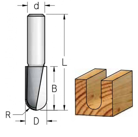 Фреза пальчиковая канавочная полукруглая удлиненная WPW R3.2 6.3 x 13 x 47 x 8 RBL0635