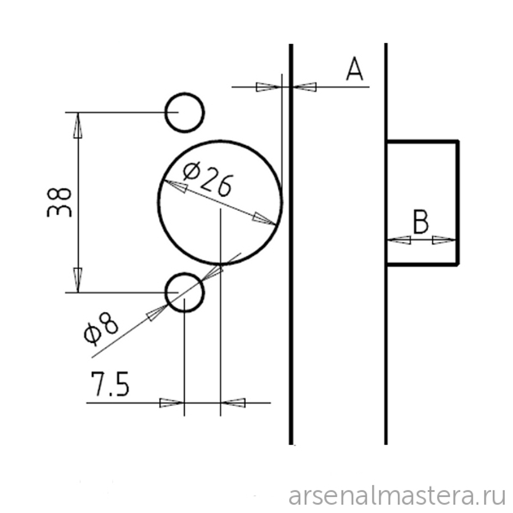 Приспособление для врезания петель, Редуктор под малые петли (small hinges) 38/7,5 CMT 333-3875