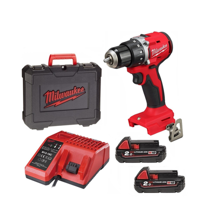 Комплект в кейсе M18 BLDDRC-202C: Аккумуляторная дрель - шуруповерт плюс 2 аккумулятора M18 B2 2.0 Ач и зарядное устройство M12-18 C MILWAUKEE 4933492833