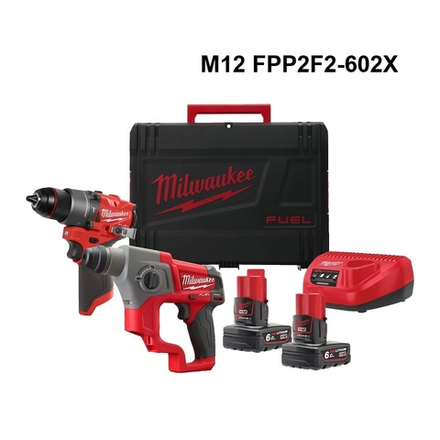 ВМЕСТЕ ВЫГОДНО 2026! Набор M12 FUEL FPP2F2-602X Аккумуляторные Перфоратор CH-0, ударная дрель - шуруповерт FPD2-0 , 2 шт Аккумулятора B6 6.0 Ач, Зарядное устройство C12 C в кейсе MILWAUKEE 4933480591