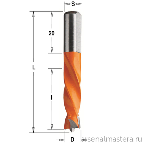 Сверло присадочное глухое D 8 l 30 L 55,5 S 8 вр. RH CMT 306.080.11