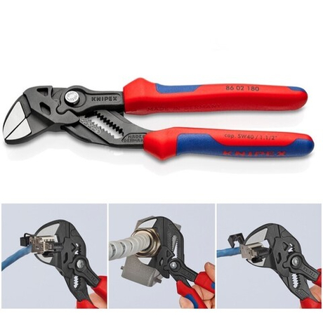 Клещи переставные - гаечный ключ 180 мм, зев 40 мм, фосфатированные, 2-комп ручки KNIPEX KN-8602180