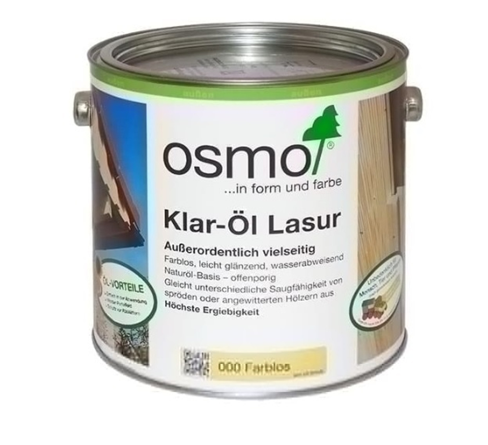 Прозрачная лазурь Osmo 000 шелковисто - матовая 2,5 л многофункциональное покрытие для древесины для наружных работ Klar-Ol Lasur Osmo-000-2,5 11600002