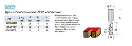 Новинка! Фреза компрессионная монолит Z 2 + 2  D 8  B 25  L 70 хвостовик 8 WPW SCC240805