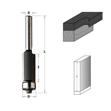 Фреза PRO прямая концевая обгонная с нижним подшипником D 9,5 I 12,7 S 8 L 56 CMT 906.0913