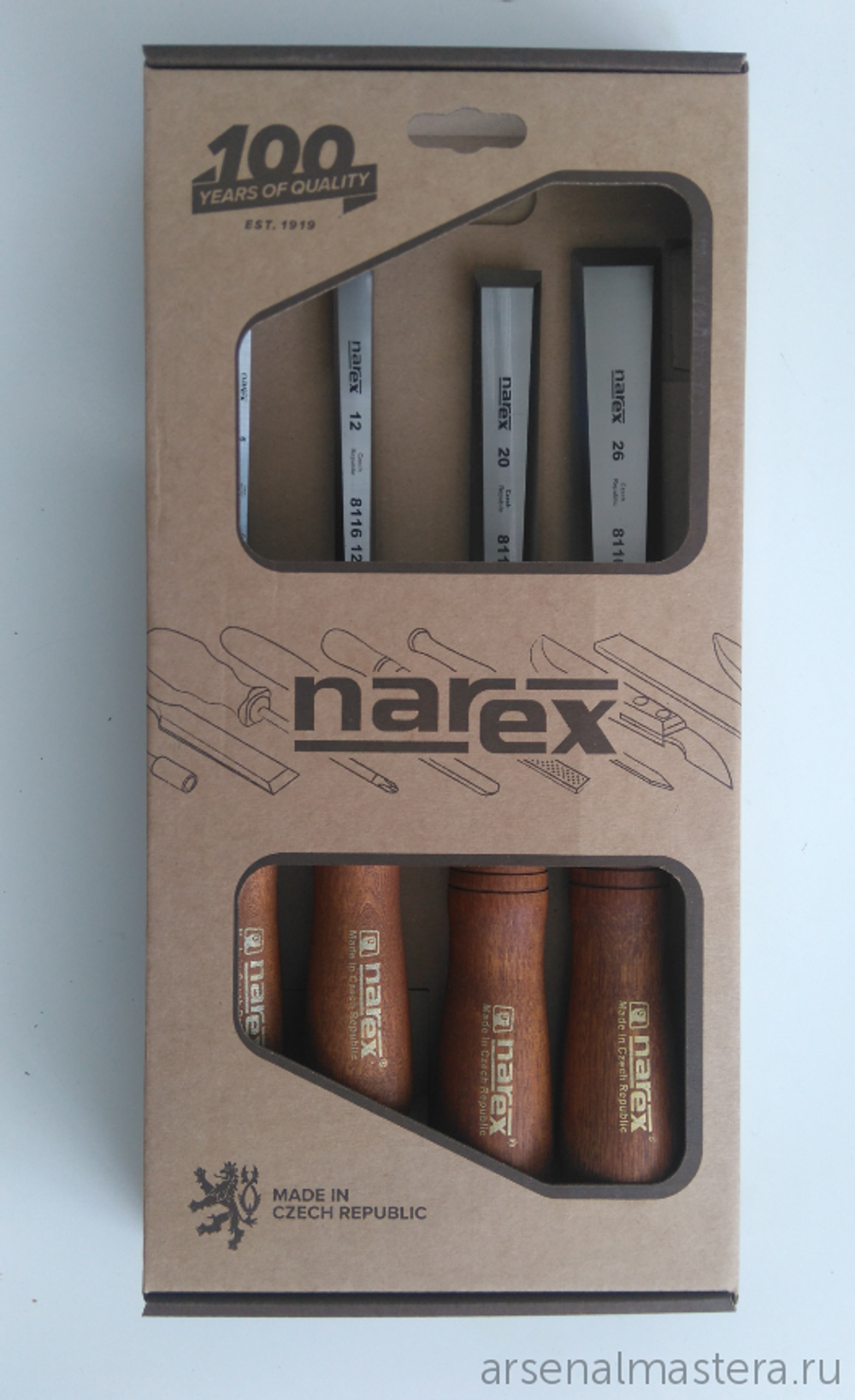 ХИТ! Набор из 4 шт столярных стамесок NAREX PREMIUM в картонной коробке 6, 12, 20, 26 мм 863201