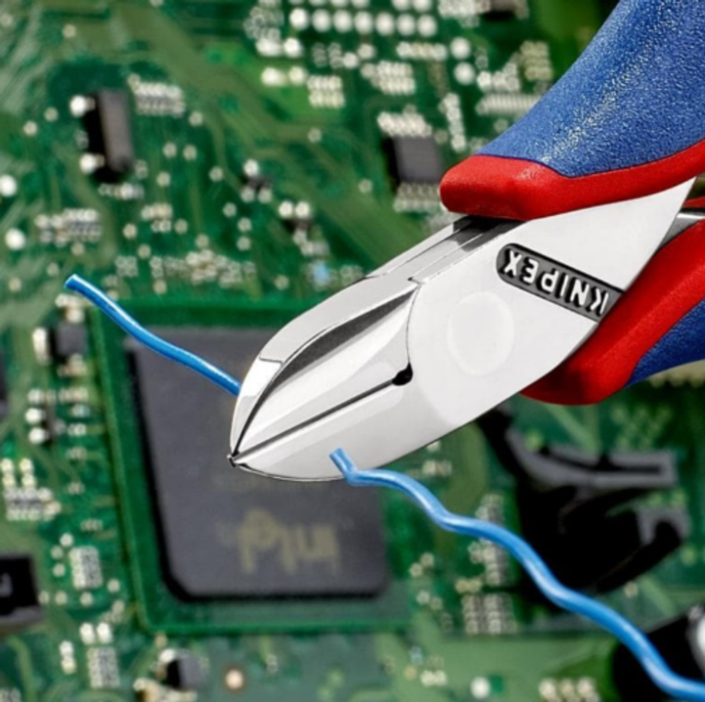 АКЦИЯ ВЕСНА 2026! Бокорезы 115 мм для электроники (Кусачки боковые) KNIPEX округлая головка, зажим для проволоки, 2-компонентные ручки KN-7712115