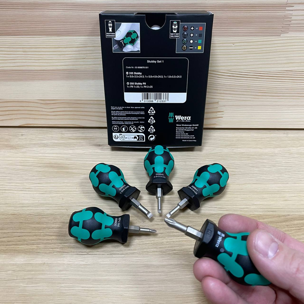 АКЦИЯ ЗИМА 2026! Набор коротких отверток 5 шт. WERA Stubby Set 1 SL3.5 / 4 / 5.5, PH1/2 x 25 мм WE-008870