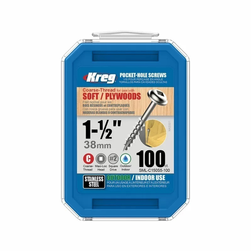 РАСПРОДАЖА ХИТ! Шурупы с крупным шагом нерж. 1 - 1 / 2 дюйм 100 шт Kreg SML-C150S5-100-INT