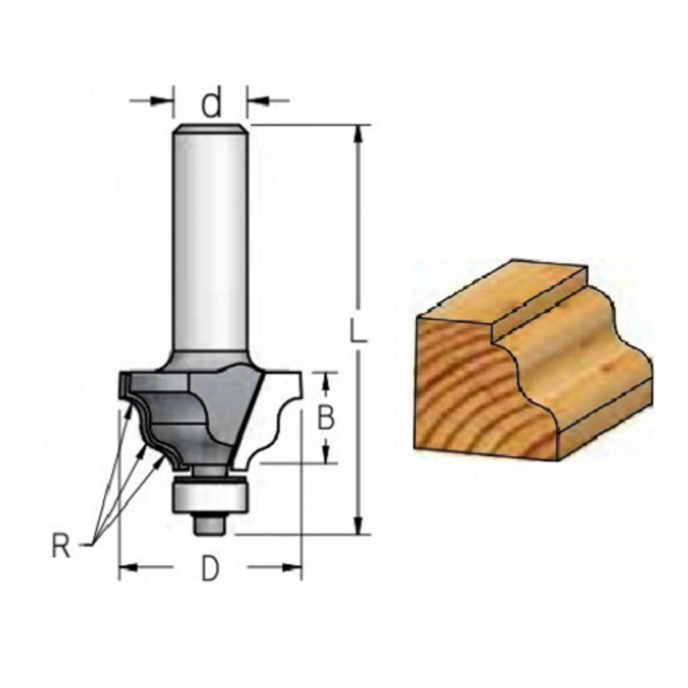 Фреза профильная кромочная с нижним подшипником 25 x 13 x 47.5 x 8 R3 W.P.W. HRJ0305