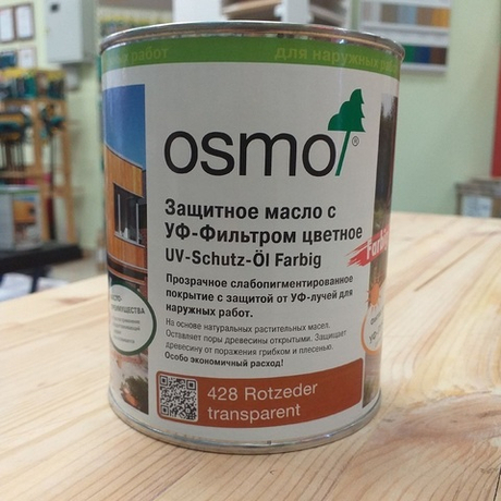 ХИТ! Защитное масло с УФ-фильтром Osmo 428 цветное прозрачное Кедр 0,75 л UV-Schutz-Ol Farbig для наружных работ Osmo-428-0,75 11600041