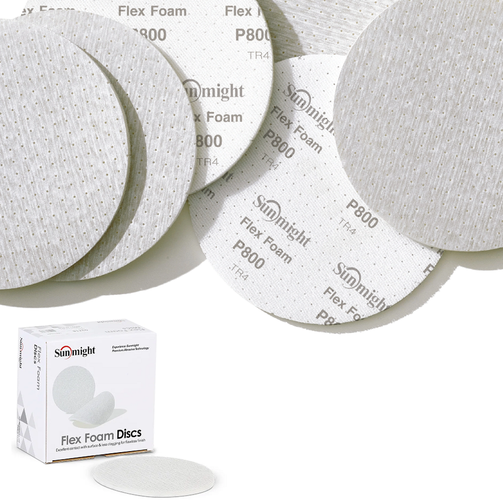 Новинка! Шлифовальные круги 10 шт SUNMIGHT Flex Foam G330T 150 мм P 600, Универсальные Гибкие на вспененной основе, на липучке с мультипылеотводом 03718-10
