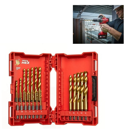 Новинка! Набор сверл по металлу 19 единиц RED HEX - SHOCKWAVE HSS-TiN Shockwave HSS-G Tin Red Hex Set - 19 pc MILWAUKEE 4932493866