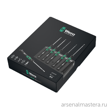 АКЦИЯ 2026 ХИТ! Набор 6 предметов ОТВЕРТКИ прецизионные + подставка, PH 0 x 60 / 1 x 80, SL 0.40 x 2.5 x 8 2035 / 6 B Kraftform Micro WERA WE-118152