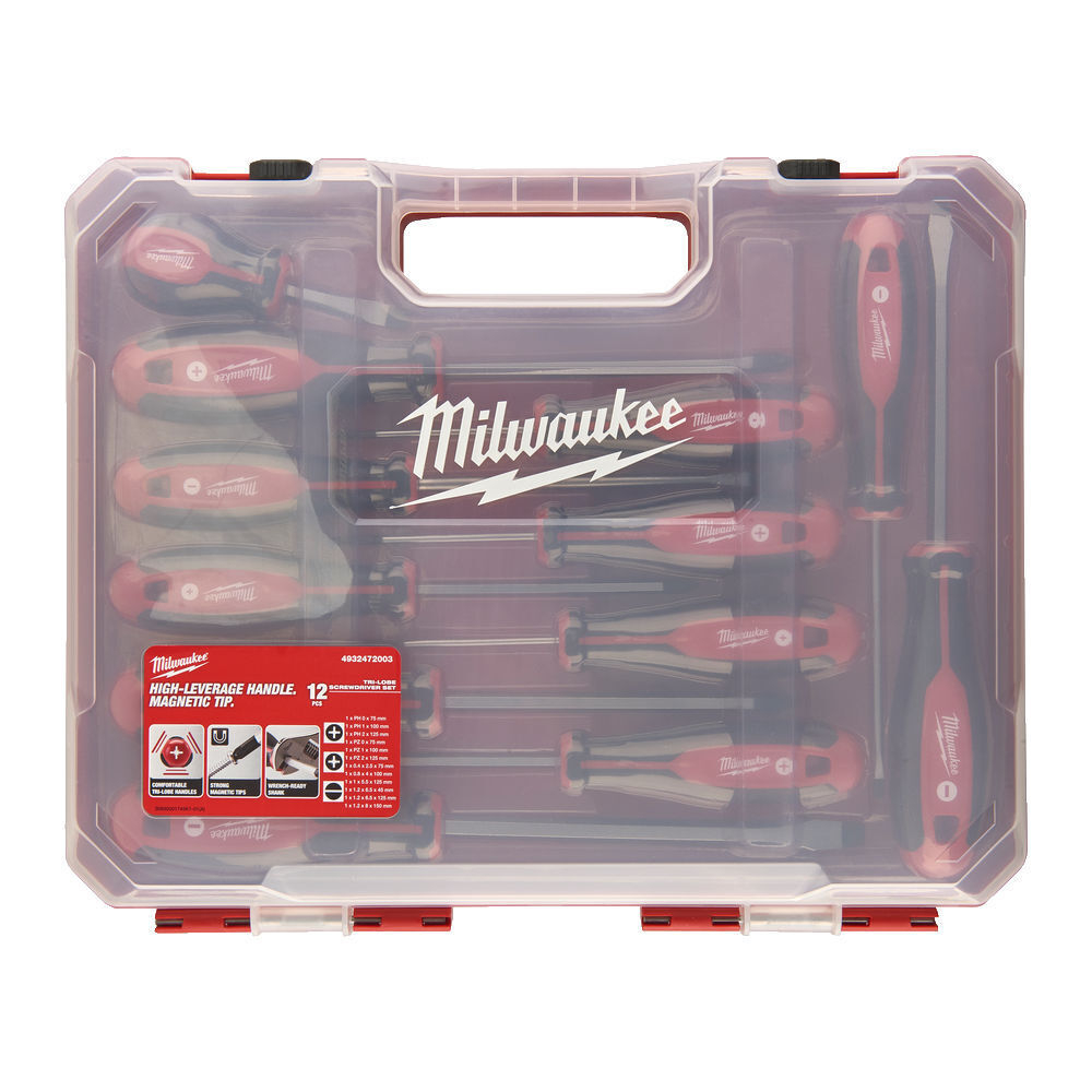 ХИТ! Набор отверток магнитных  12 шт с трехгранной рукояткой в кейсе MILWAUKEE 4932472003