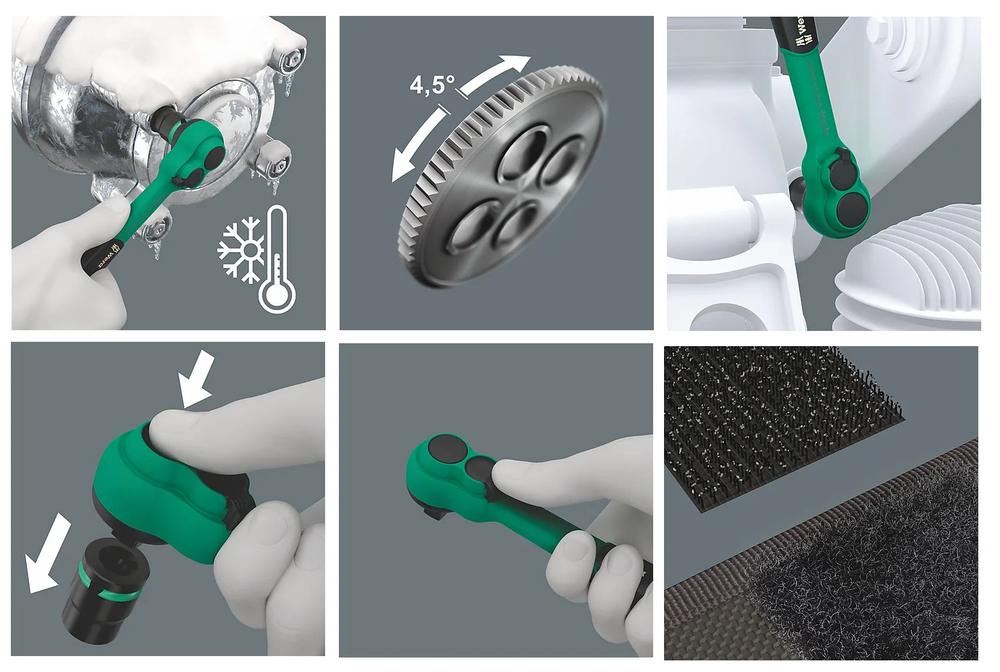 Новинка! Набор 16 предметов Трещотка WERA 8100 SB 12 Zyklop Comfort, переключатель реверса, 3/8", метрические размеры, в сумке - футляре WE-005530