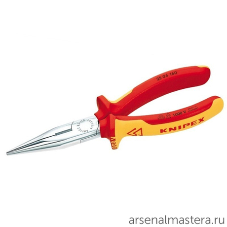 Длинногубцы 160 мм с режущими кромками VDE, хром, 2-комп ручки 25 06 160 KNIPEX KN-2506160