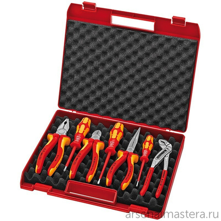 Чемодан пластиковый RED Electro 2 с набором инструментов 7 шт VDE для электромонтажа KNIPEX KN-002115