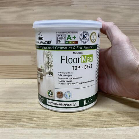 Паркетный лак на водной основе 1-2К Borma Naturaqua Floormax Top BF75 самогрунтующийся 1 л Натуральный эффект 0-5% для внутренних работ NAT4165.1-5