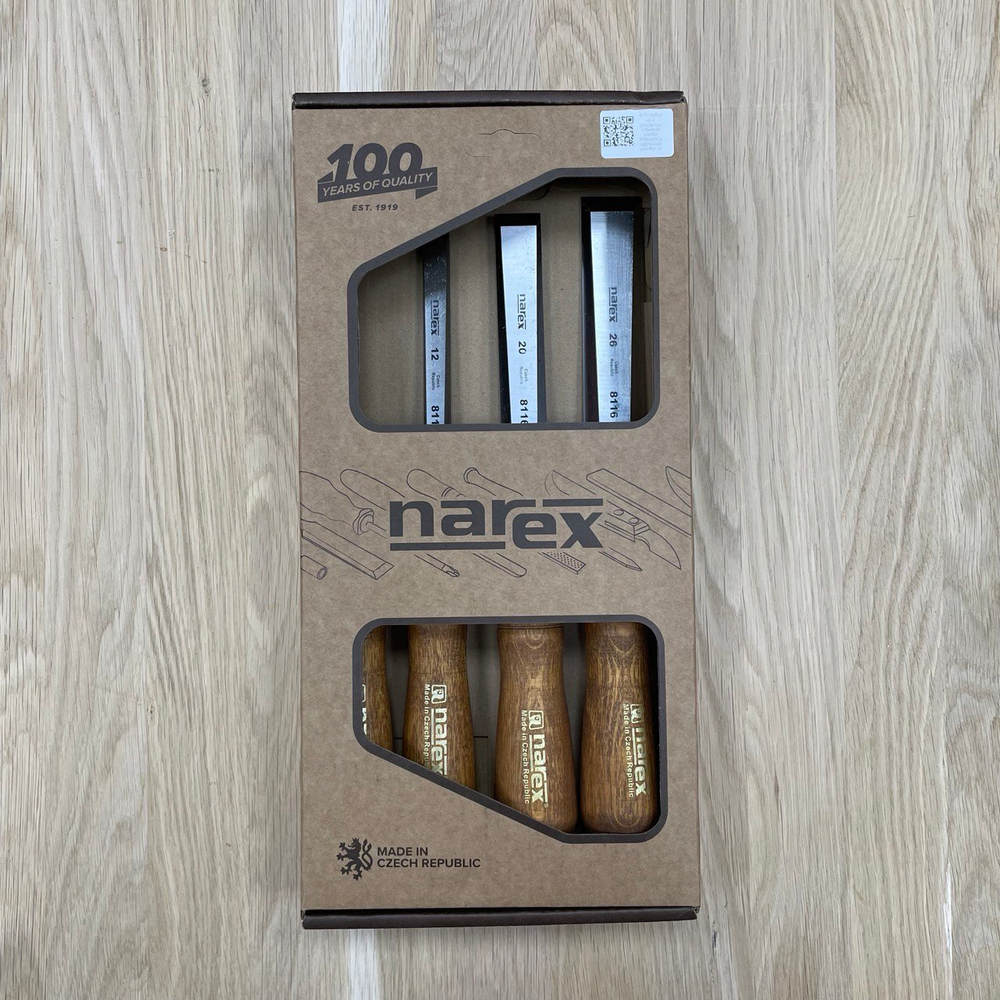 ХИТ! Набор из 4 столярных стамесок NAREX PREMIUM в картонной коробке 6, 12, 20, 26 мм 863201