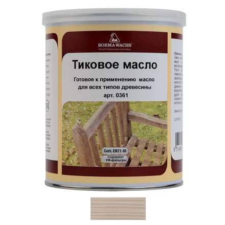 Масло тиковое 1 л М12052 белый для внутренних и наружных работ Borma EN0361-M12052
