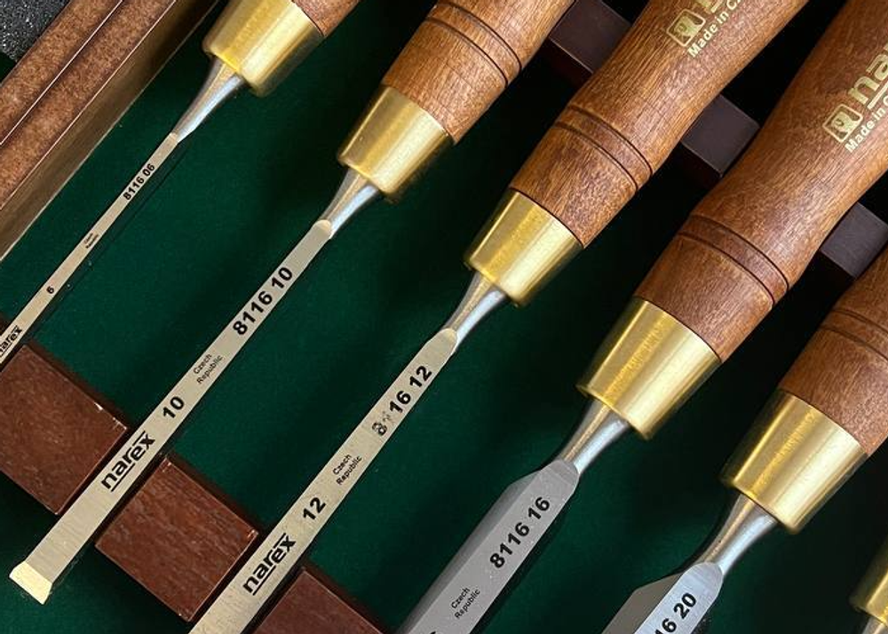 ХИТ! Набор в деревянном кейсе из 6 плоских столярных стамесок NAREX PREMIUM (6, 10, 12, 16, 20, 26 мм) 853200