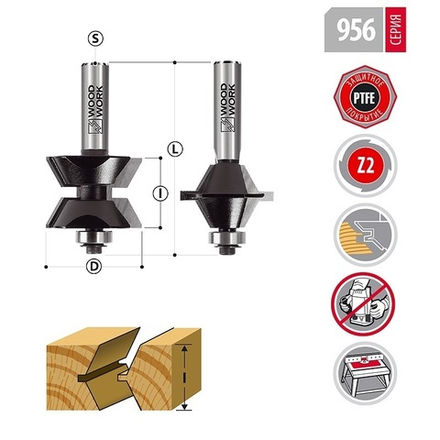 Комплект фрез для кромочного соединения D 40,5 / 41,3 I 25,4 L 77 S 12 мм Woodwork 956.4035.12