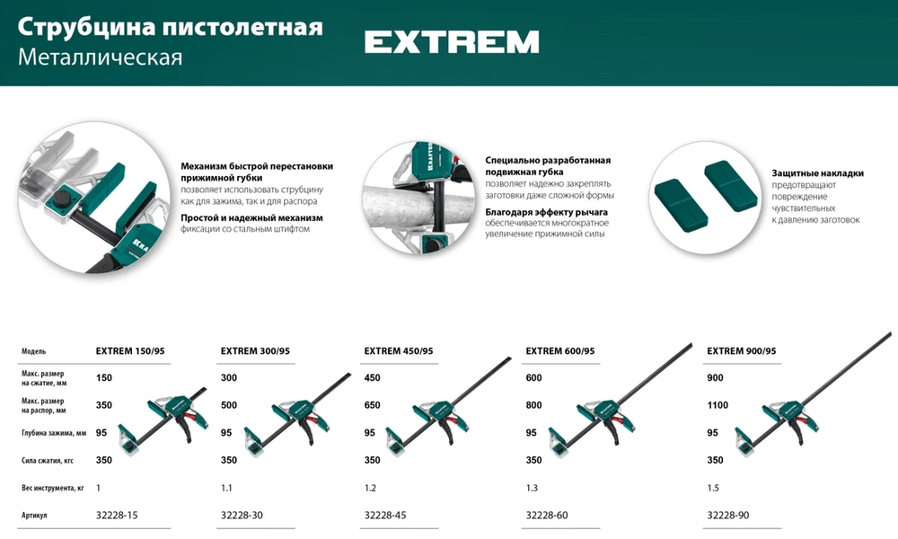 Новинка! Струбцина KRAFTOOL Extrem пистолетная 600 / 95, 350 кгс, Быстрозажимная 32228-60_z01