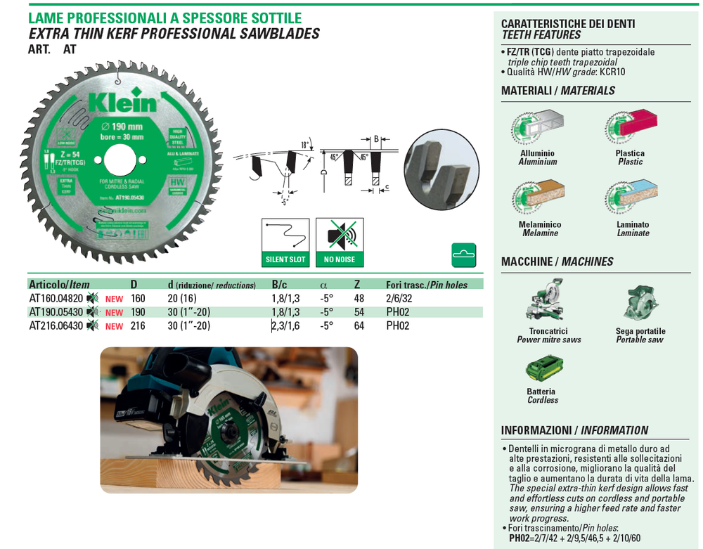 Новинка! Пильный диск Klein 160 х 1,8 / 1,3 х 20 Z 48 FZ/TR NEG, подходит для пил FESTOOL AT160.04820