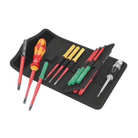 Новинка! Набор бит с битодержателем 16 предметов WERA Kraftform Kompakt VDE 16 extra slim 1 Tool Finder Насадки с отвёрткой-битодержателем и пробник, в поясной сумке WE-006608