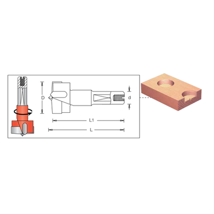 Сверло чашечное левое для присадочного станка DIMAR D 30 x 55.5 x 57.5 d 10 x 26 LH 2031227