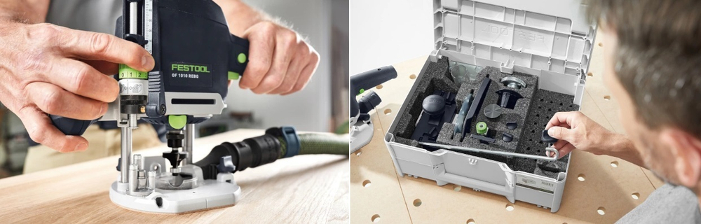 Комплект OF 1010 REBQ-Plus FESTOOL Вертикальный фрезер OF 1010, боковой упор, устройство для установки на шину - направляющую в систейнере Sys3 578005