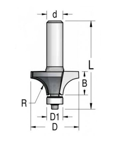 Фреза радиусная с нижним подшипником полуштап 15.9 x 12.7 x 48 x 8 R1.6 WPW RW01605