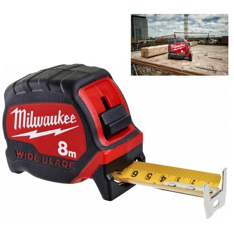 Новинка! Рулетка 8 м /  33 мм Премиум с широким полотном WIDE BLADE MILWAUKEE 4932471816